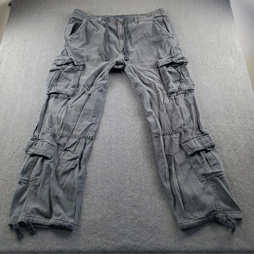 Aeropostale Baggy Cargo Pants Men's Black Elastic Waist Drawstring Size Large